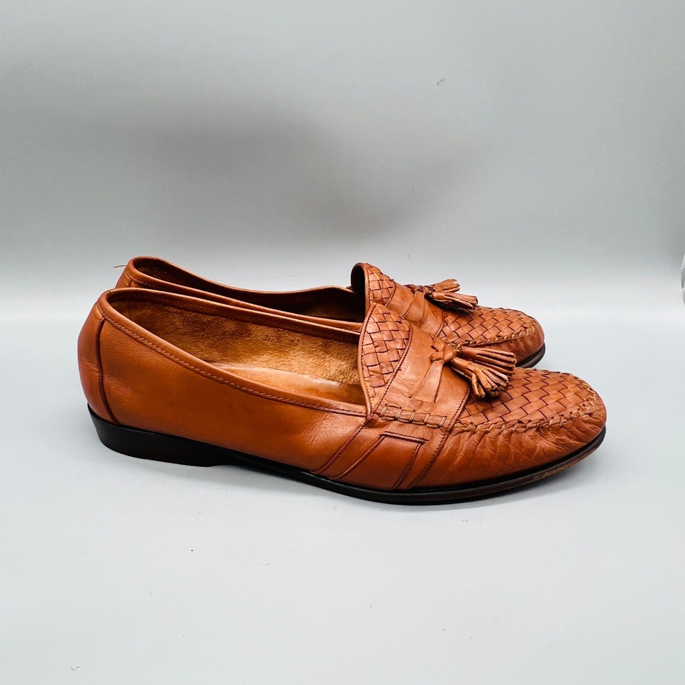 Cole Haan Shoes Mens 10.5 Brown Leather Woven Tassel Loafers Vtg Made Italy